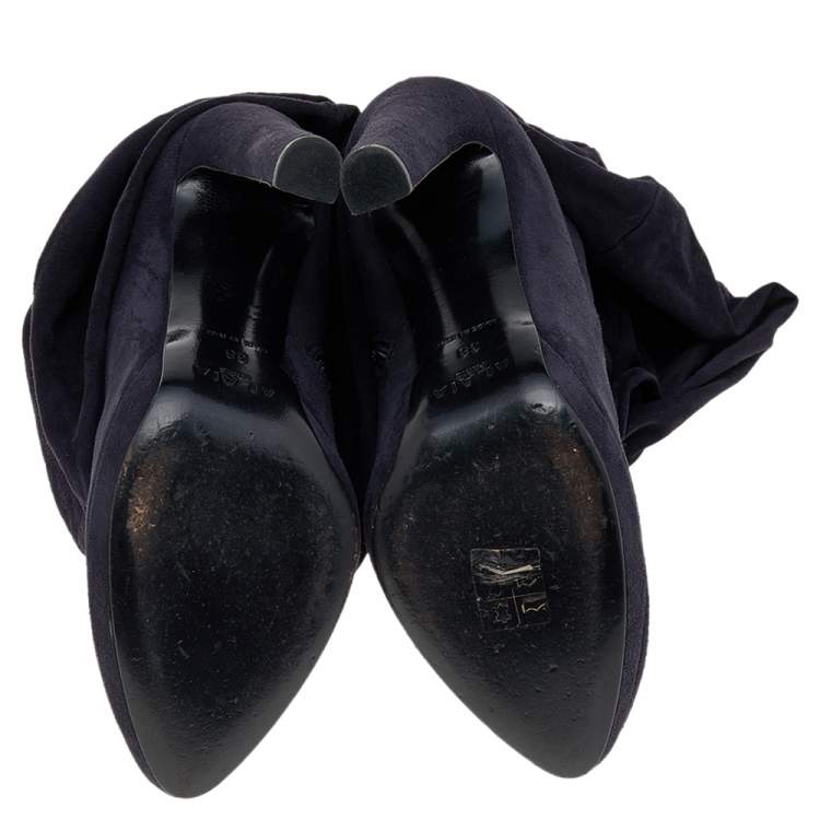 Pre Owned Alaia Navy Blue Suede Ankle Length Boots Size 38
