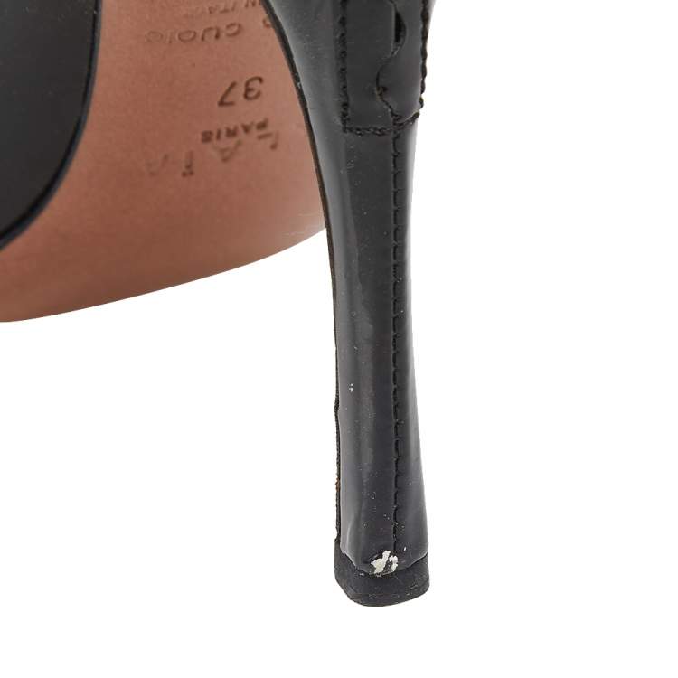 Pre Owned Alaia Black Patent Leather Open Toe  Pumps Size 37