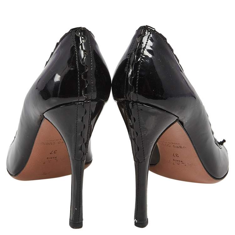 Pre Owned Alaia Black Patent Leather Open Toe  Pumps Size 37