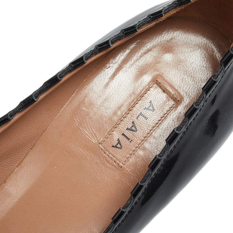 Pre Owned Alaia Black Patent Leather Open Toe  Pumps Size 37