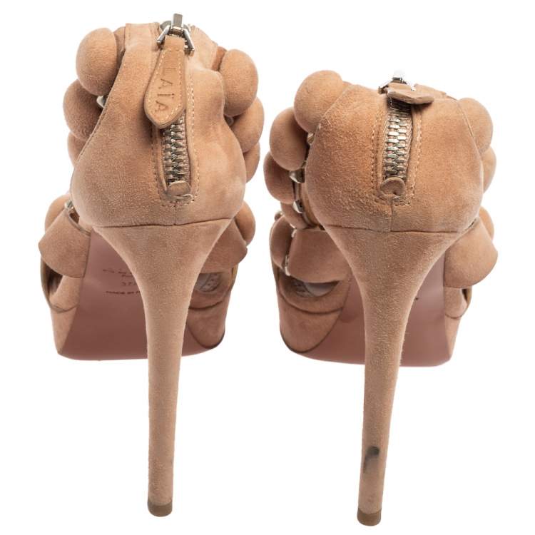Pre Owned Alaia Beige Suede Studded Ankle Strap Sandals Size 37.5