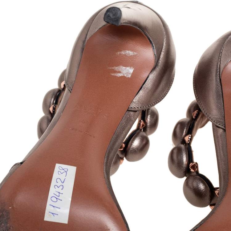 Pre Owned Alaia Gun Metal Grey Leather Bombe Ankle-Strap Sandals Size 41