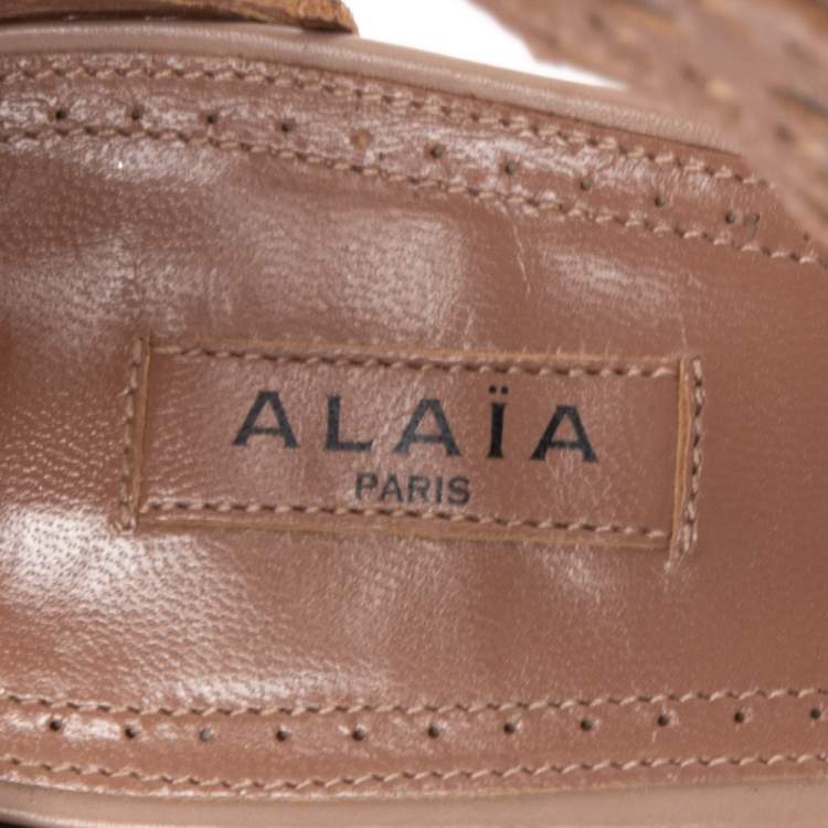 Pre Owned Alaia Beige Leather Laser Cut Eyelet Ankle Strap Sandals Size 40