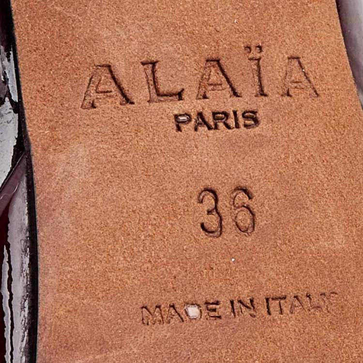 Pre Owned Alaia Burgundy Patent Leather Peep Toe Platform Pumps Size 36