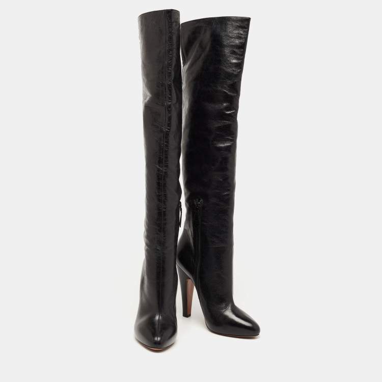 مملوكة مسبقًا Alaia Black Leather Over The Knee Length Boots Size 39