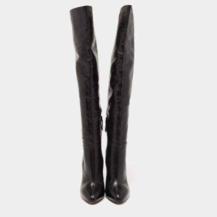 مملوكة مسبقًا Alaia Black Leather Over The Knee Length Boots Size 39