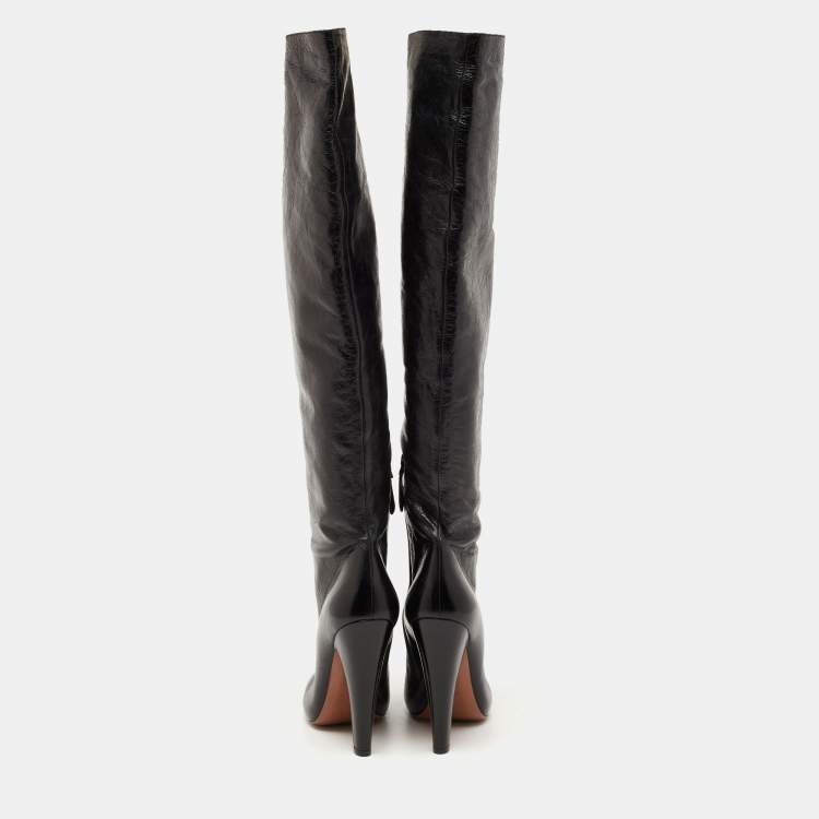 مملوكة مسبقًا Alaia Black Leather Over The Knee Length Boots Size 39