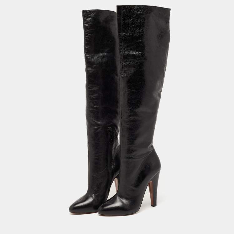 مملوكة مسبقًا Alaia Black Leather Over The Knee Length Boots Size 39