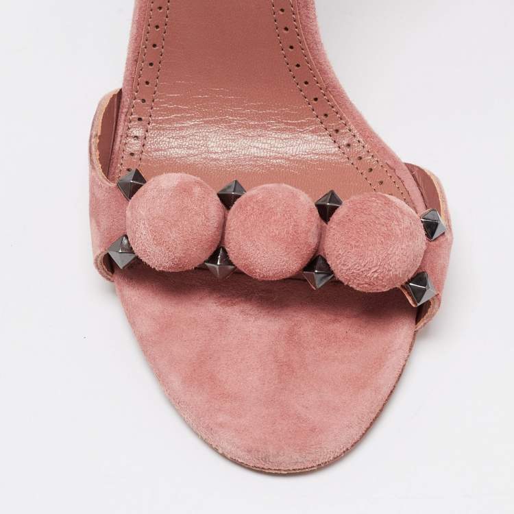 Pre Owned Alaia Light Pink Suede Bombe Ankle Strap Sandals Size 39