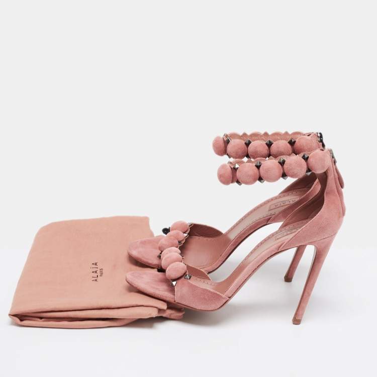 Pre Owned Alaia Light Pink Suede Bombe Ankle Strap Sandals Size 39