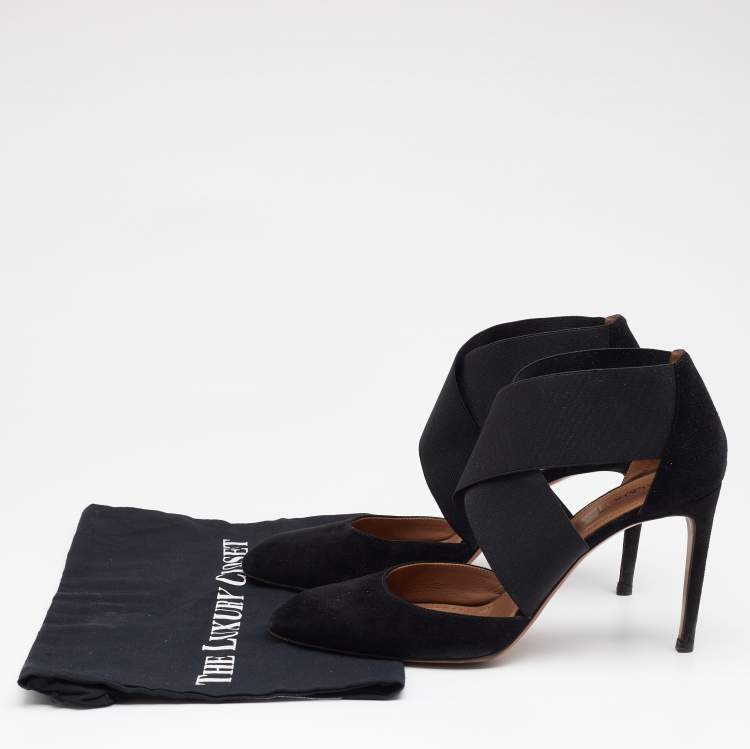 Pre Owned Alaia Black Suede And Stretch Band Cross Strap Sandals Size 40