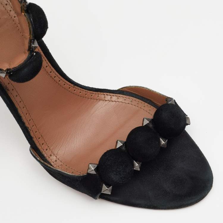 Pre Owned Alaia Black Suede Leather Chamois Bombe Ankle Cuff Sandals Size 39.5