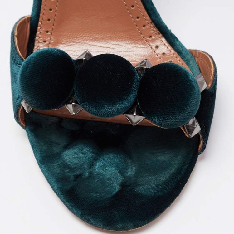 Pre Owned Alaia Green Velvet Bombe Ankle Strap Sandals Size 36
