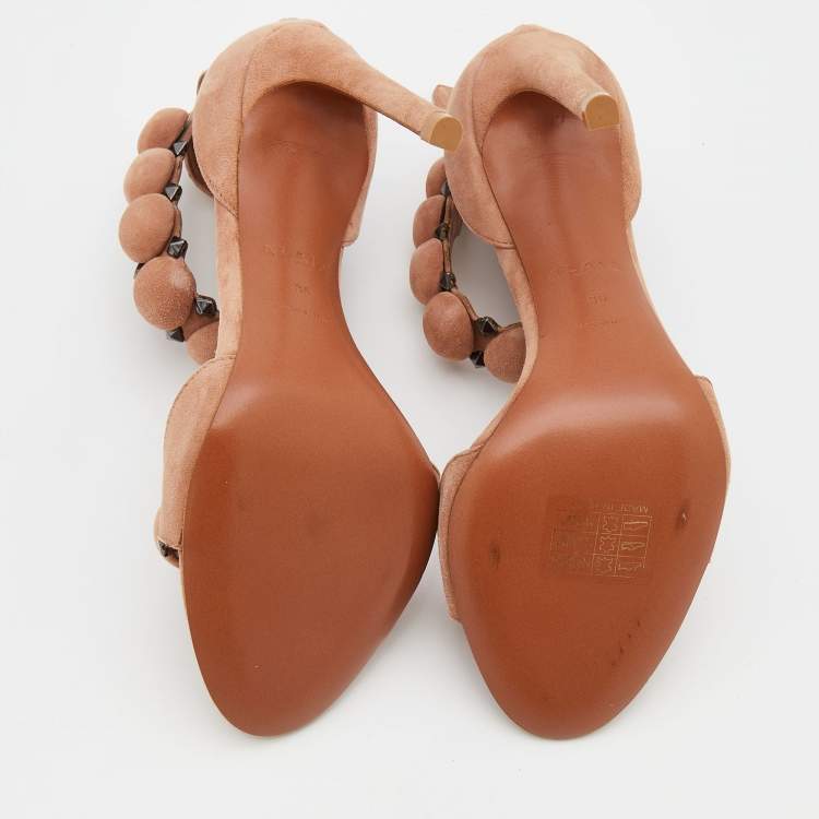 Pre Owned Alaia Beige Suede Bombe Ankle Strap Sandals Size 36