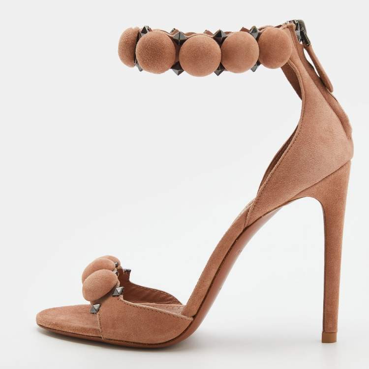 Pre Owned Alaia Beige Suede Bombe Ankle Strap Sandals Size 36