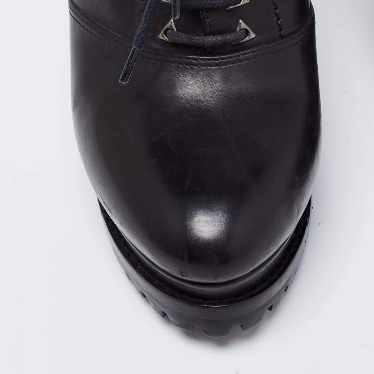 Pre Owned Alaia Black Leather Lace-Up Platform Booties Size 40