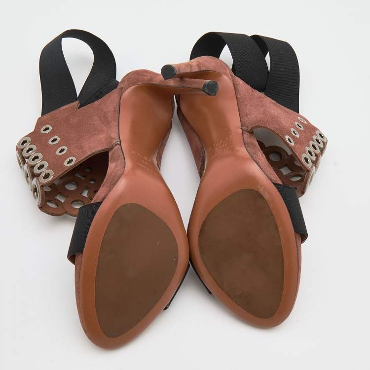 Pre Owned Alaia Brown Suede Eyelet Ankle Wrap Sandals Size 38.5