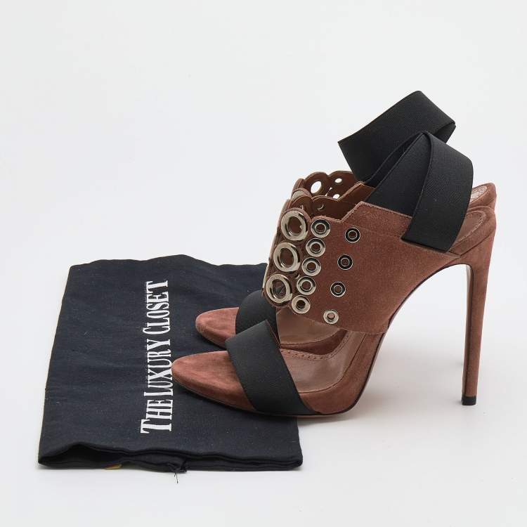 Pre Owned Alaia Brown Suede Eyelet Ankle Wrap Sandals Size 38.5