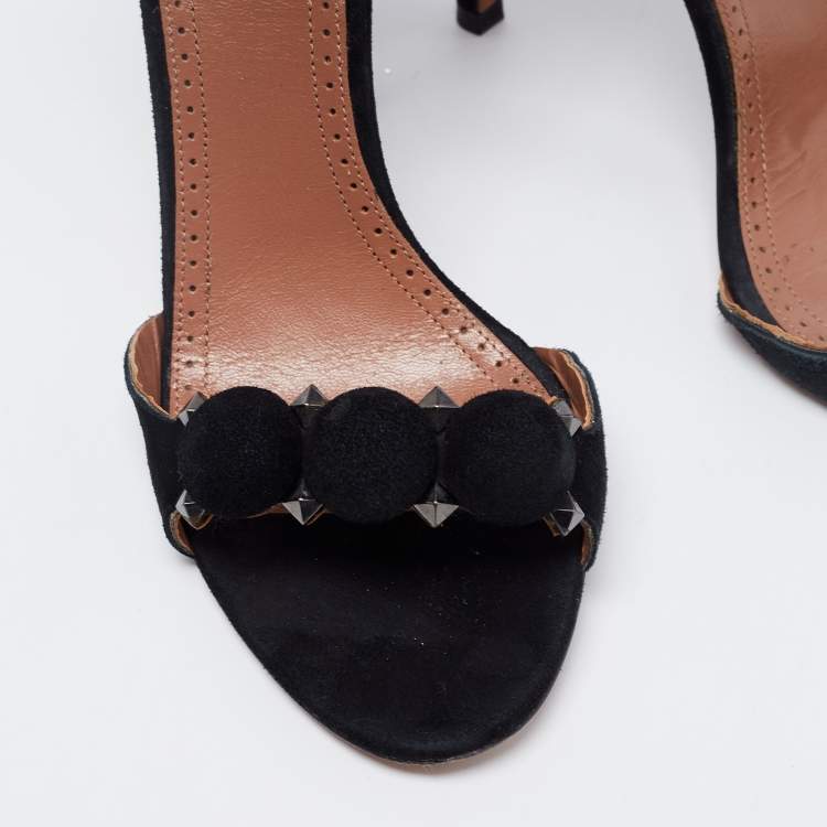 Pre Owned Alaia Black Suede Bombe Ankle Strap Sandals Size 36.5