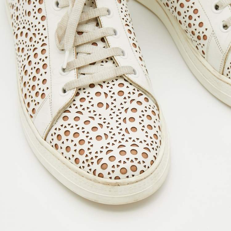 Pre Owned Alaia White Laser Cut Leather Low Top Sneakers Size 38