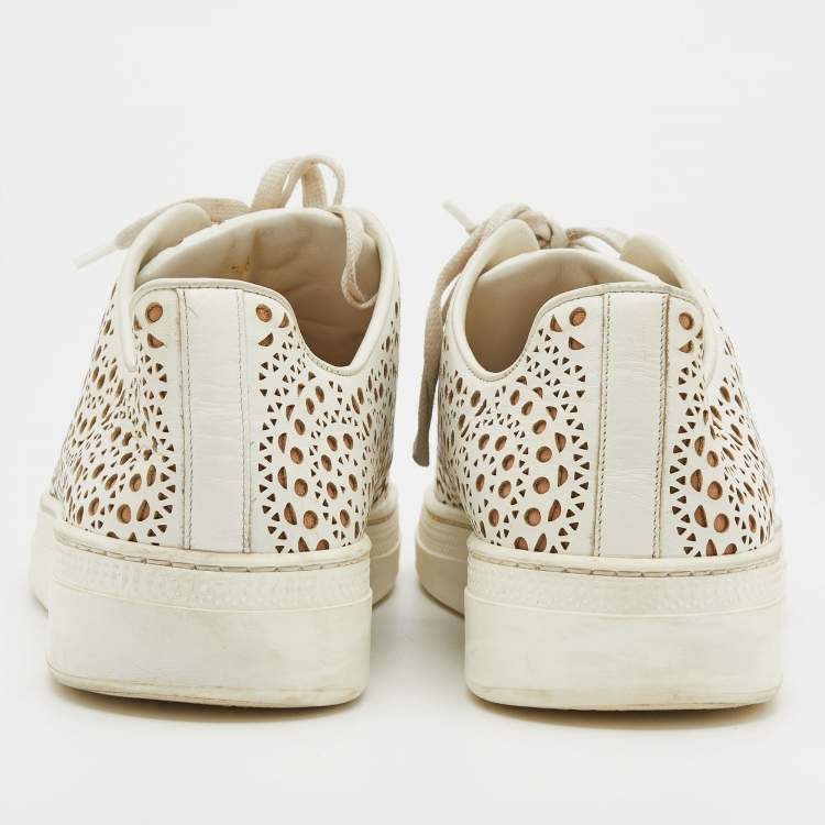 Pre Owned Alaia White Laser Cut Leather Low Top Sneakers Size 38