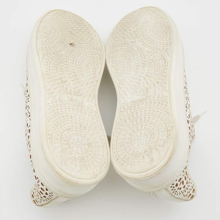 Pre Owned Alaia White Laser Cut Leather Low Top Sneakers Size 38