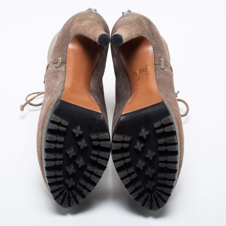 Pre Owned Alaia Beige Suede Studded Lace Up Platform Booties Size 40