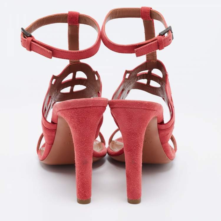 Pre Owned Alaia Pink Suede Cut Out Open Toe Sandals Size 38.5