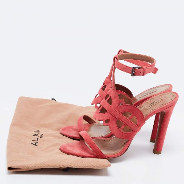 Pre Owned Alaia Pink Suede Cut Out Open Toe Sandals Size 38.5