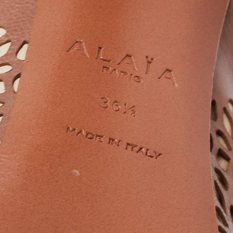 مملوكة مسبقًا Alaia Brown/Beige Leather Peep Toe  Ankle Strap Sandals Size  36.5