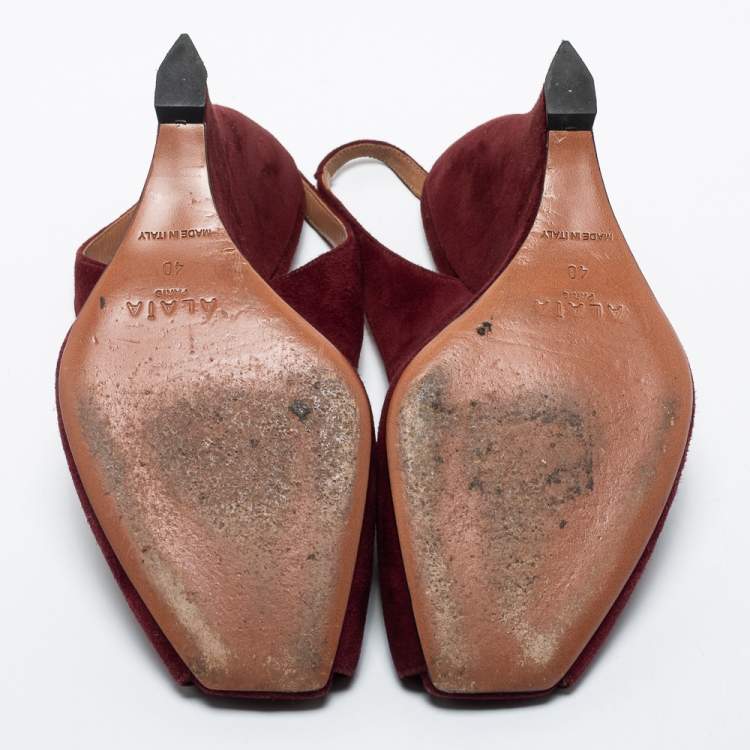 Pre Owned Alaia Burgundy Suede Wedge Slingback Pumps Size 40