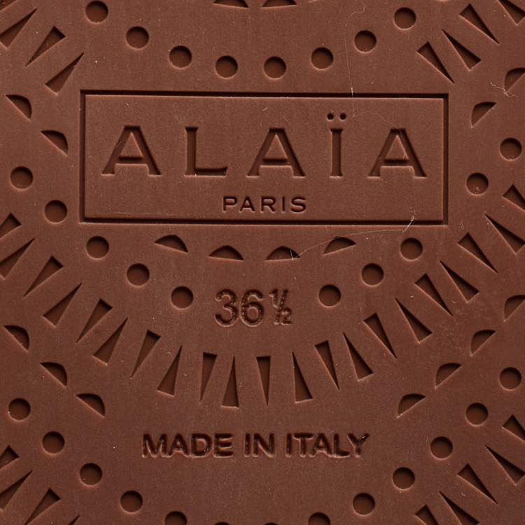 Pre Owned Alaia Beige Perforated Leather Flat Slides Size 36.5