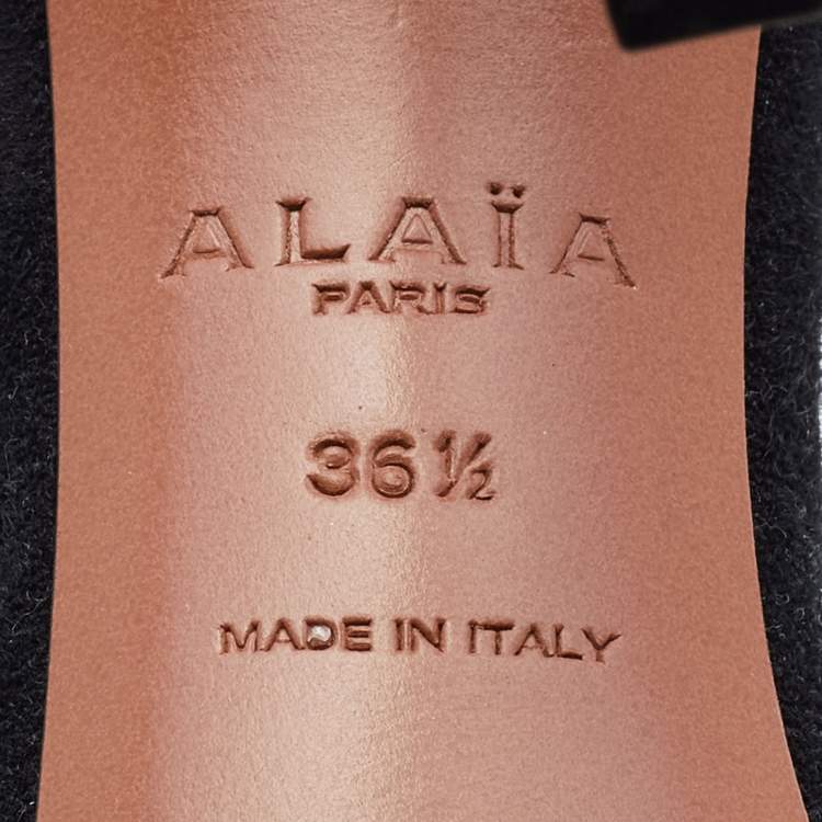 Pre Owned Alaia Black Suede Leather Chamois Bombe Ankle Cuff Sandals Size 36.5