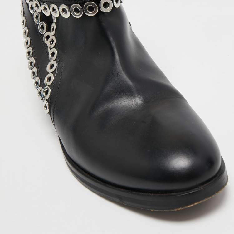 Pre Owned Alaia Black Leather Studded Ankle Boots Size 36