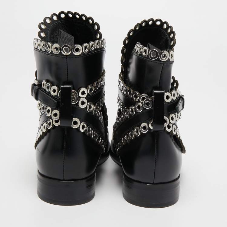 Pre Owned Alaia Black Leather Studded Ankle Boots Size 36