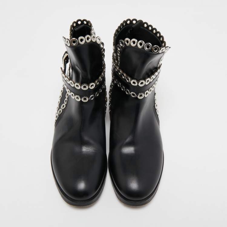 Pre Owned Alaia Black Leather Studded Ankle Boots Size 36