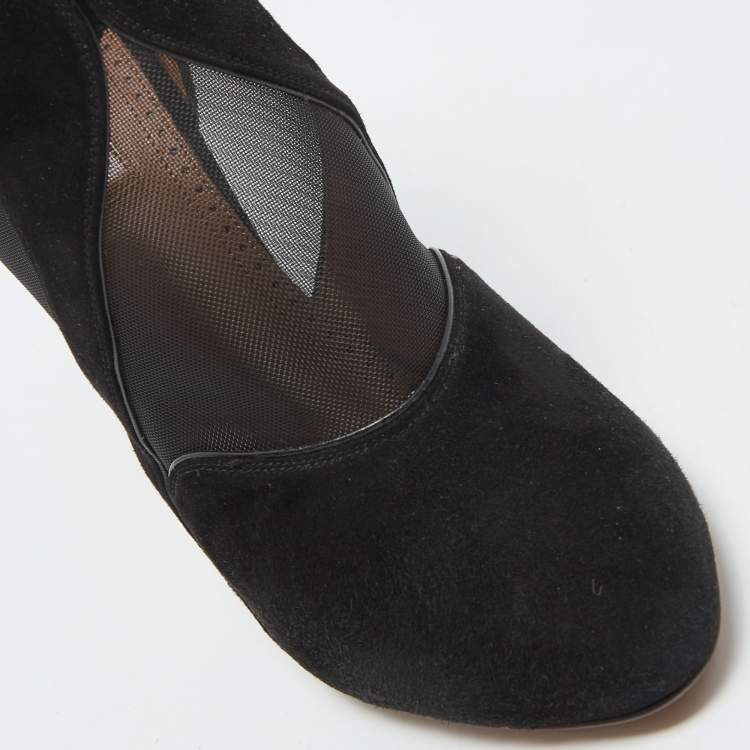 Pre Owned Alaia Black  Suede and Mesh Ankle Boots Size 38
