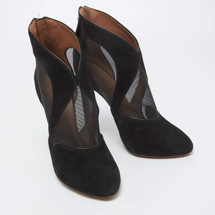 Pre Owned Alaia Black  Suede and Mesh Ankle Boots Size 38