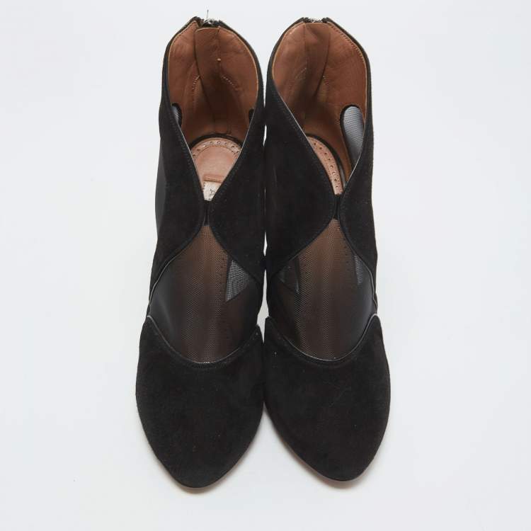 Pre Owned Alaia Black  Suede and Mesh Ankle Boots Size 38