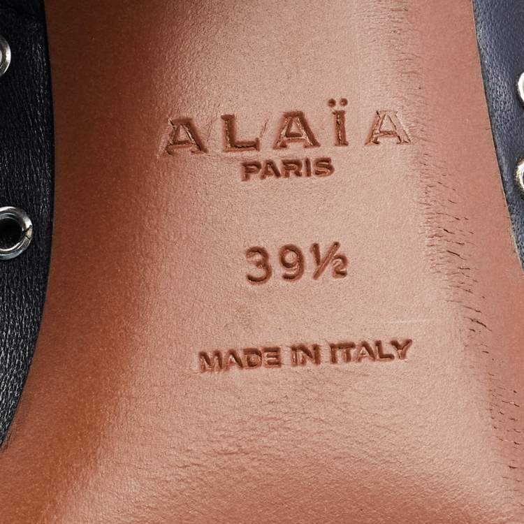 Pre Owned Alaia Black Leather Eyelet Zip Booties Size 39.5