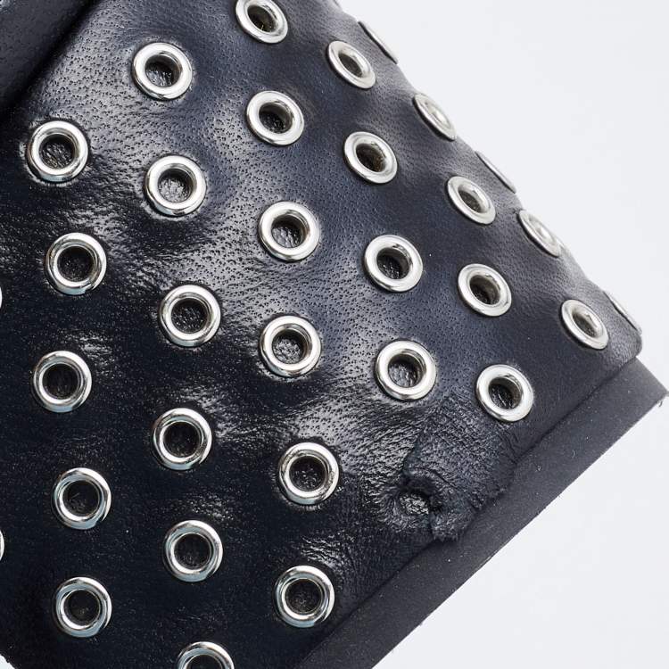 Pre Owned Alaia Black Leather Eyelet Zip Booties Size 39.5