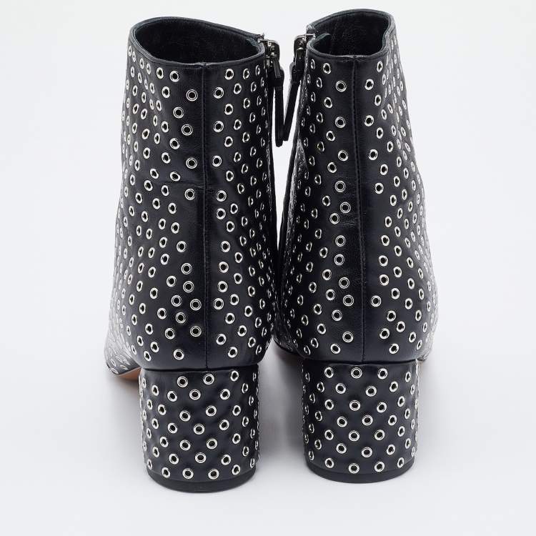 Pre Owned Alaia Black Leather Eyelet Zip Booties Size 39.5