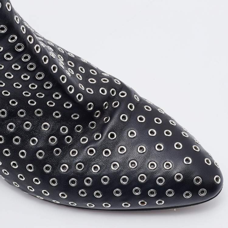 Pre Owned Alaia Black Leather Eyelet Zip Booties Size 39.5