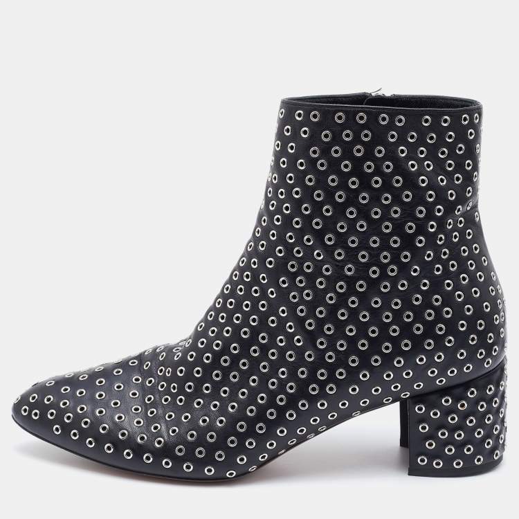 Pre Owned Alaia Black Leather Eyelet Zip Booties Size 39.5