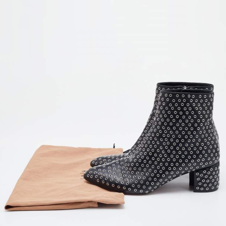 Pre Owned Alaia Black Leather Eyelet Zip Booties Size 39.5