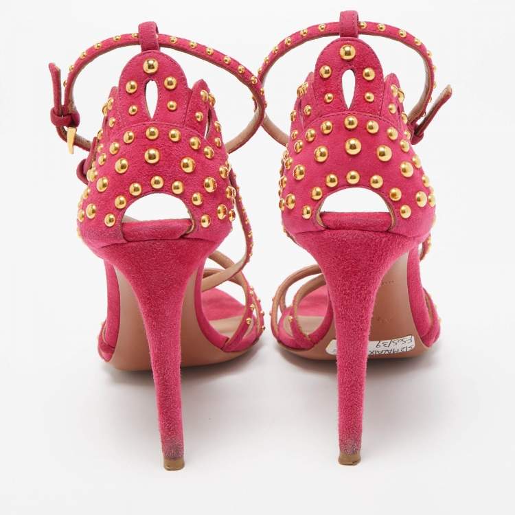 Pre Owned Alaia Pink Suede Studded Strappy Ankle Strap Sandals Size 39