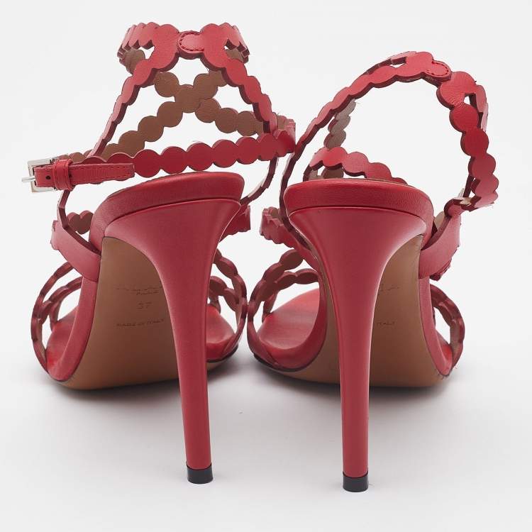 مملوكة مسبقًا Alaia Red Leather Ankle Strap Sandals Size 37