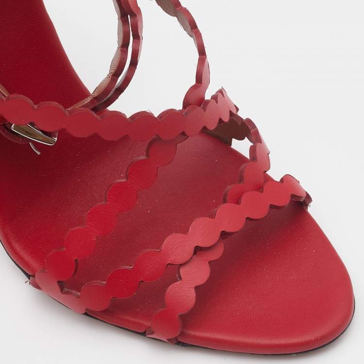 مملوكة مسبقًا Alaia Red Leather Ankle Strap Sandals Size 37