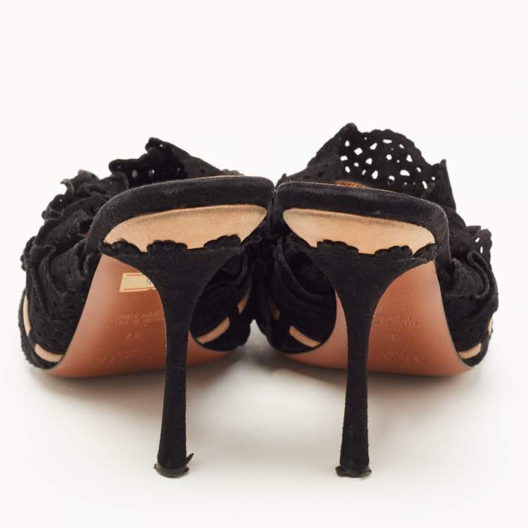 مملوكة مسبقًا Alaia Black/Beige Suede Slip On Sandals Size 37