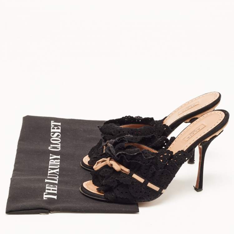 مملوكة مسبقًا Alaia Black/Beige Suede Slip On Sandals Size 37